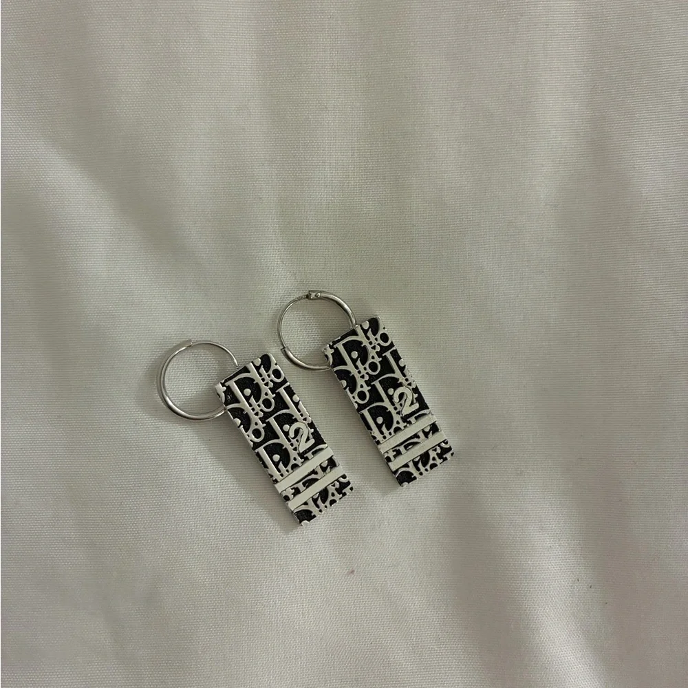Dior Black and Silver Patterned Drop Earrings - Picture 4 of 5